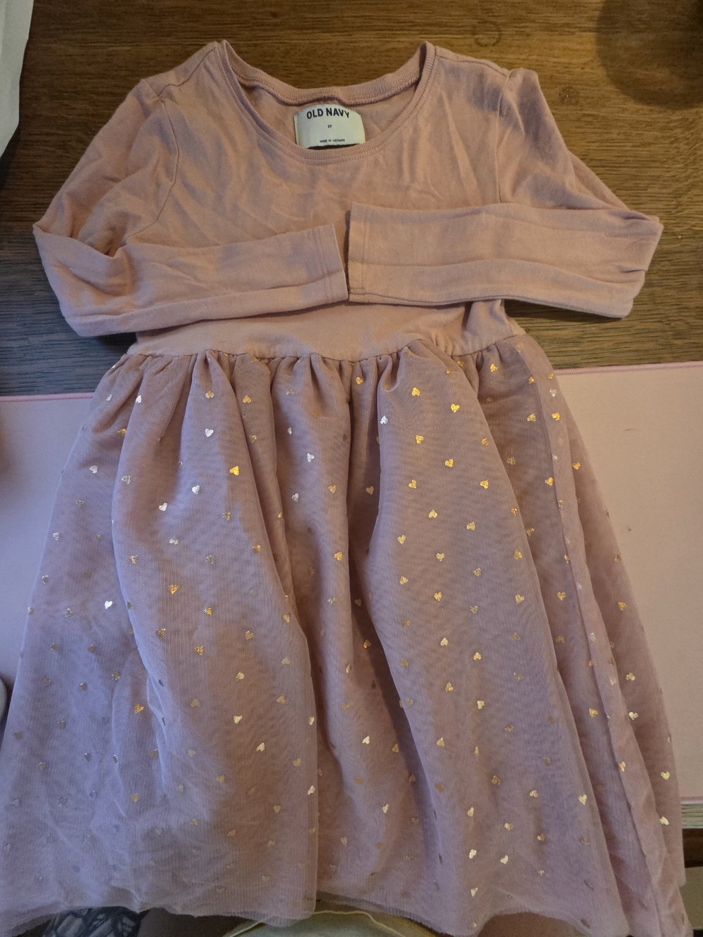 Old Navy Dusty Pink Long-Sleeve Dress with Metallic Heart Accents
